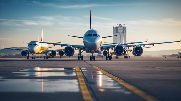 Aviones que se desplazan por la pista