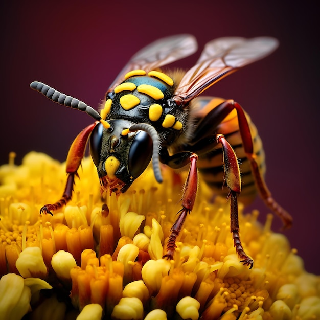 Una avispa posada en una flor amarilla generada por IA