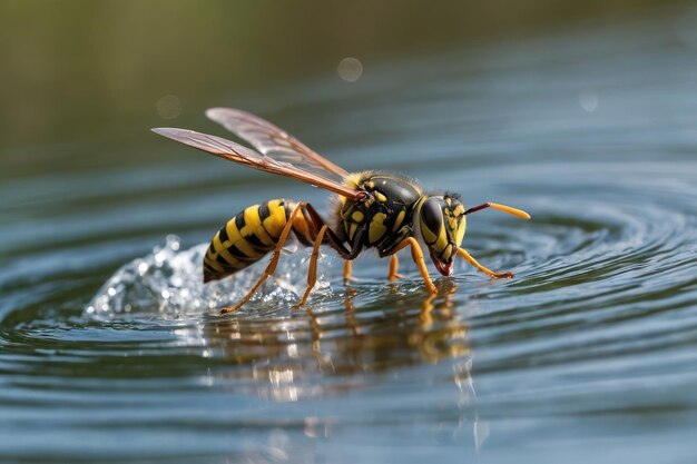 Foto las avispas beben agua