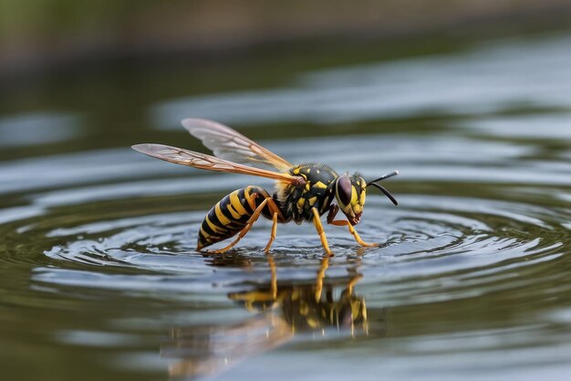 Foto las avispas beben agua