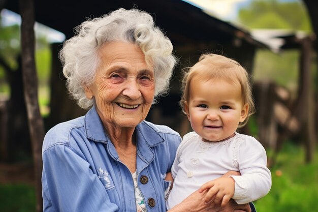 Foto avó com neta família sorridente felicidade amor velhota menina calor do inverno