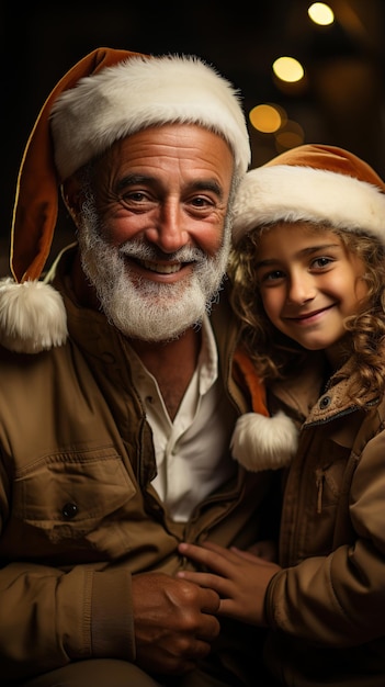 Avô com seus netos no Natal gerado por IA