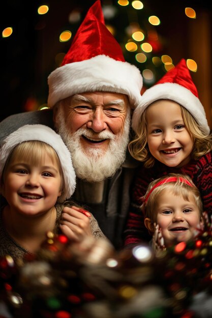 Avô curtindo o Natal com os netos em casa