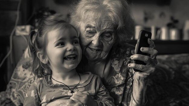 Foto avó e criança família sorridente feliz