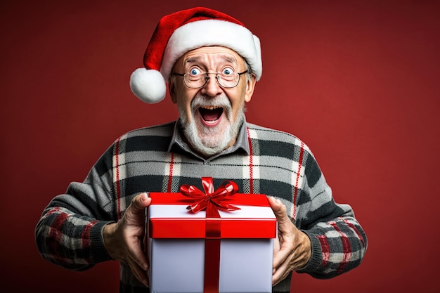 Avô feliz traz presentes de Natal para seus netos gerados por Ai