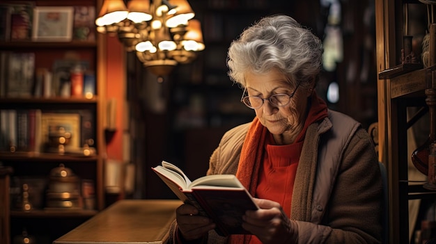Foto avó participando de um clube de livros local discutindo o trabalho
