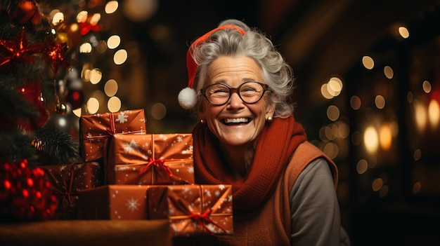 Avó recebendo presente de Natal gerado com IA