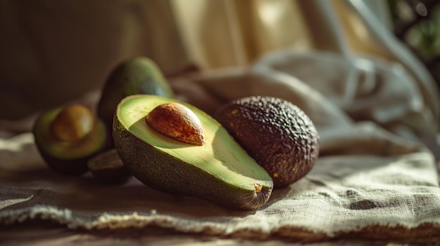 Avocado auf einem rustikalen Holztisch Rohfrüchte gesundes grünes Essen