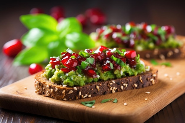 Avocado-Bruschetta auf Mehrkornbrot, Nahaufnahme