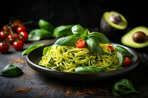 Avocado colocado em um leito de salada de quinoa