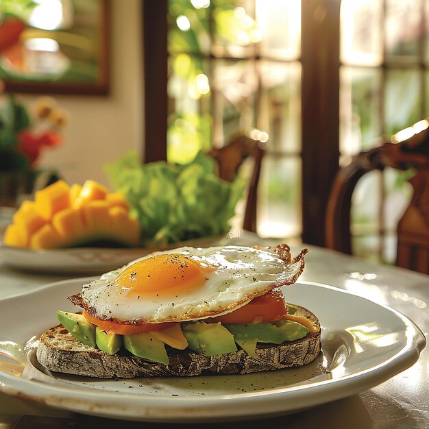 Avocado e feijão Burrito Bowl com SunnySideUp Egg