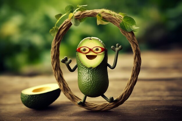 Avocado engraçado e bonito faz ginásio com hula hoop