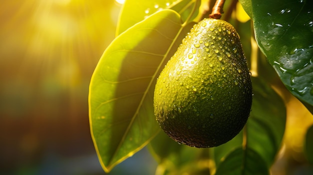 Avocado-Früchte auf dem Baum mit einem leichten Flare-Glanz