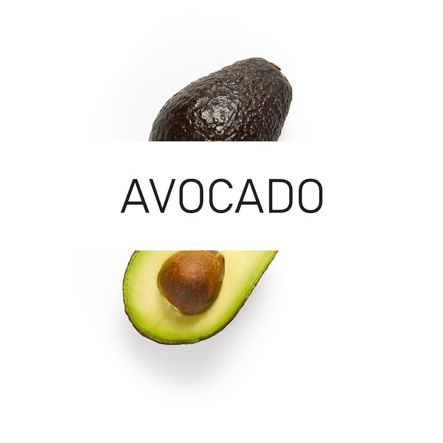 Avocado kreatives Layout und Zusammensetzung isoliert auf weißem Hintergrund Diätkonzept für gesunde Ernährung