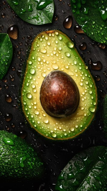 Foto avocado mit einem ganzen und einem ganzen darauf