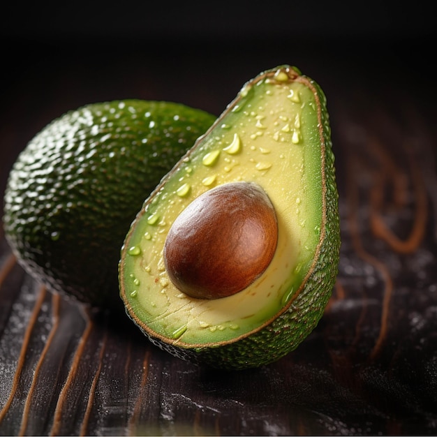 Avocado mit Wassertropfen auf schwarzem Hintergrund