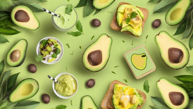 Avocado-Produkte aus Avocados Lebensmittel-Nährstoffkonzept