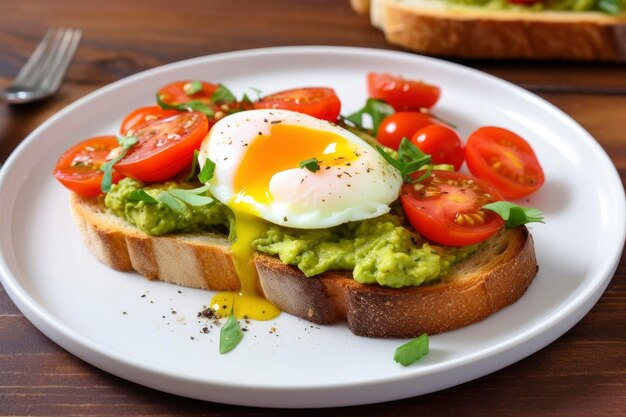 Avocado-Toast mit Eiern und gerösteten Tomaten