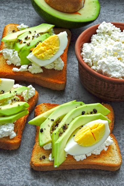 Avocado-Toast mit Quark und Ei. Keto Frühstück oder Snack.