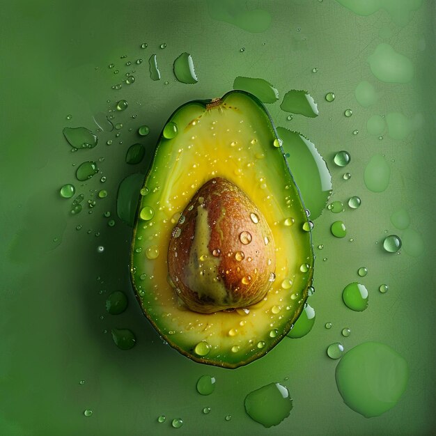 Avocado verde fresco com gotas de água gorduras saudáveis fundo conceito de alimentos
