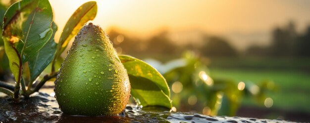 Foto avocados biológicos frescos e maduros da fazenda com a bandeira perfeita de alimentos leves generative ai