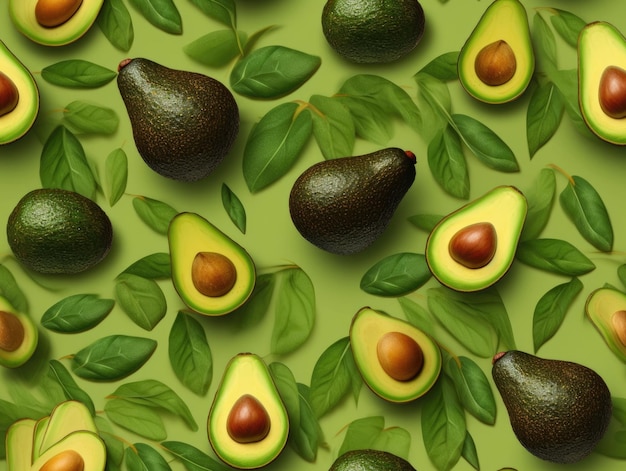 Avocados-Hintergrund als nahtlose Kachel-generative KI