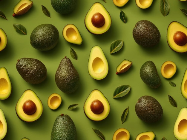 Avocados-Hintergrund als nahtlose Kachel-generative KI