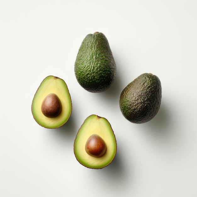 Foto avocados isoliert auf weißem hintergrund, generative ki