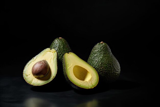 Avocados rasgados em fundo preto