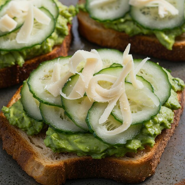 Avocadotoast mit frischer Gurke und Parmesankäse