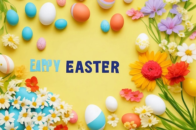 Awesome feliz tarjeta de Pascua en foto de flores de primavera y huevos elegantes