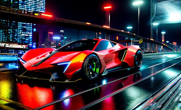 Awesome Supercar en la ciudad poder deslizamiento por la noche