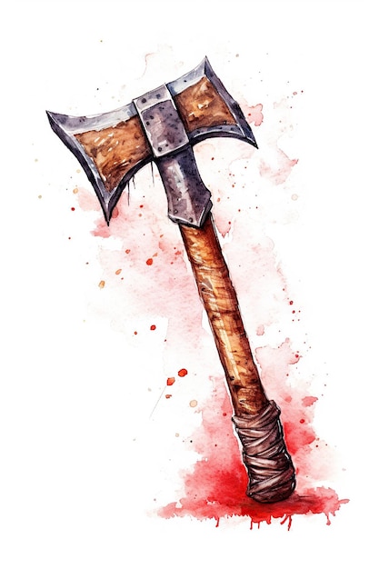 Axe bárbaro arma aquarela clipart bonito isolado no fundo branco com Generative AI