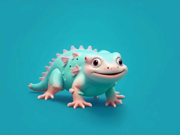 Axolotl corpo inteiro fundo azul amplo verde