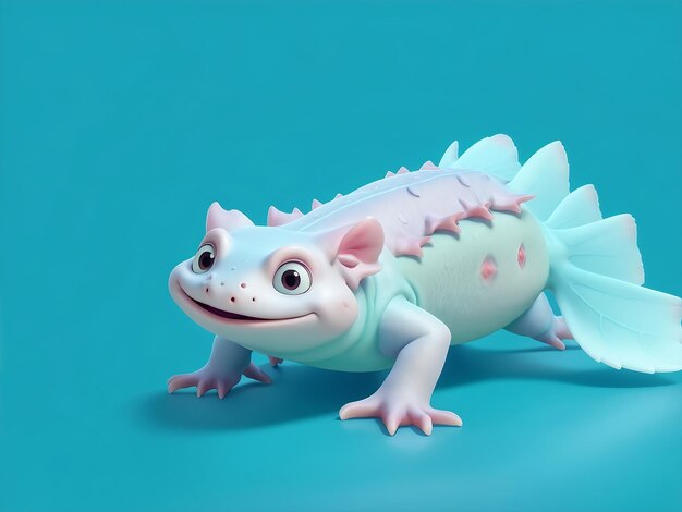 Axolotl cuerpo entero fondo azul y verde