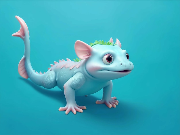 Axolotl cuerpo entero fondo azul y verde