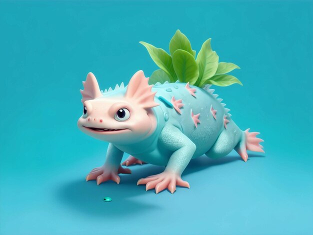 Axolotl cuerpo entero fondo azul y verde