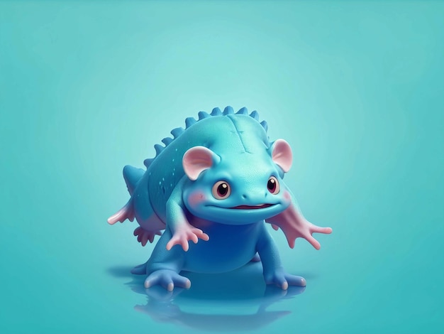 Axolotl cuerpo entero fondo azul y verde