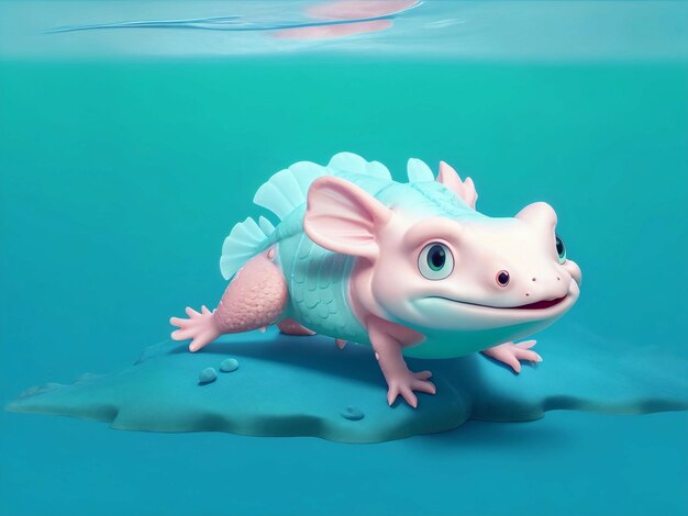 Axolotl cuerpo entero fondo azul y verde