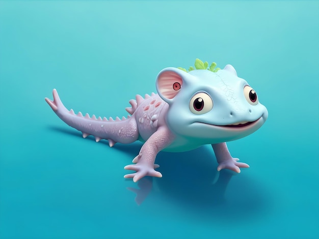 Axolotl cuerpo entero fondo azul y verde