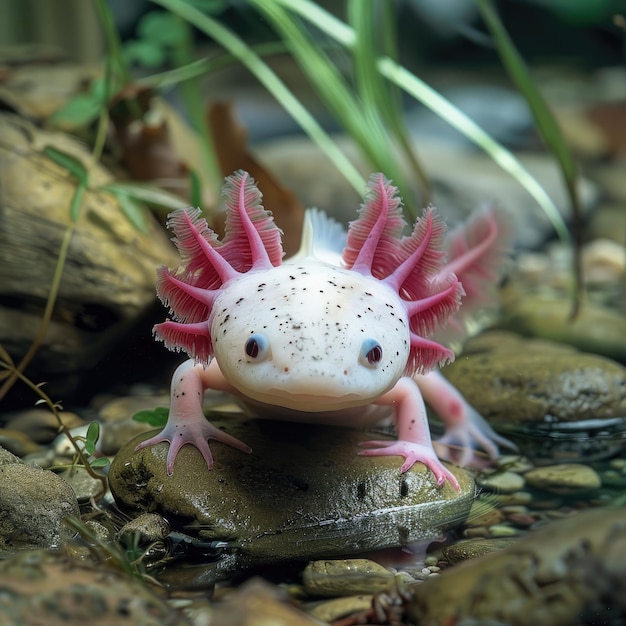 axolotl no seu habitat aquático natural