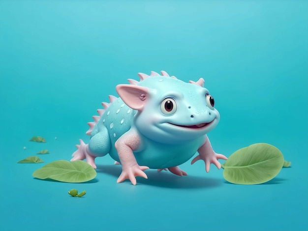 Axolotl voller Körper blauer und grüner Hintergrund