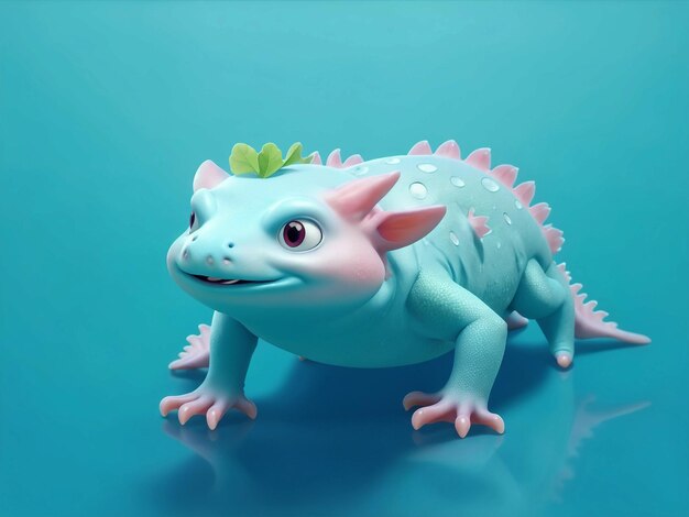 Axolotl voller Körper blauer und grüner Hintergrund