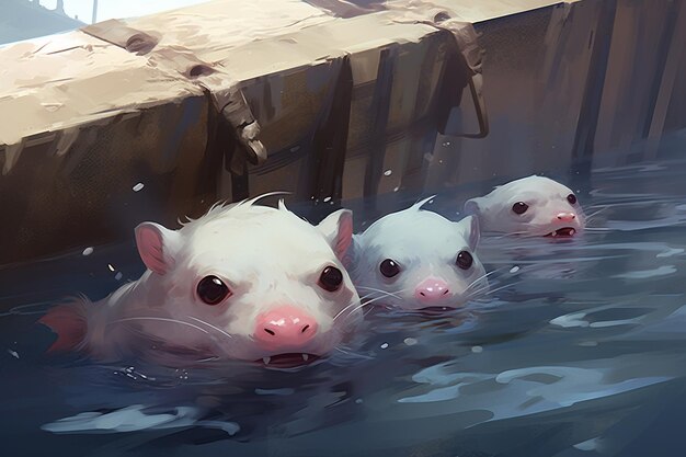 Axolotls curiosos espreitando por trás de um naufrágio afundado