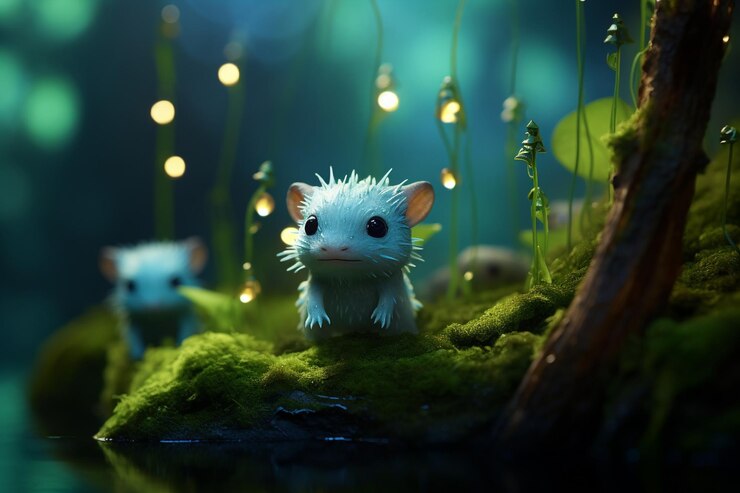 Foto axolotls encantadores nadando através de uma floresta submersa