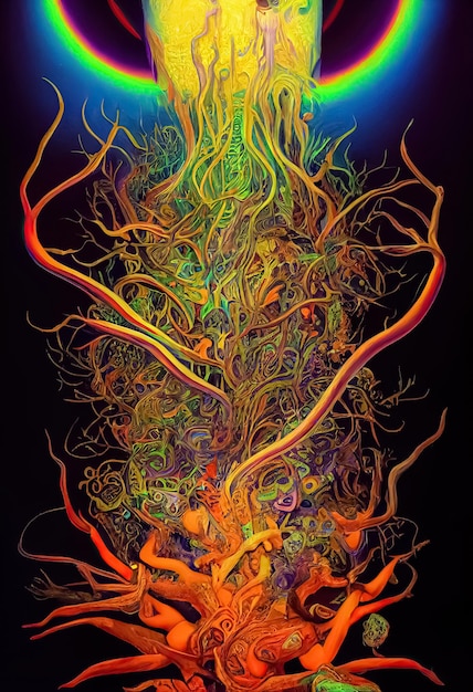 Ayahuasca experimenta visão espiritual de cura holística visão psicodélica ilustração 3D