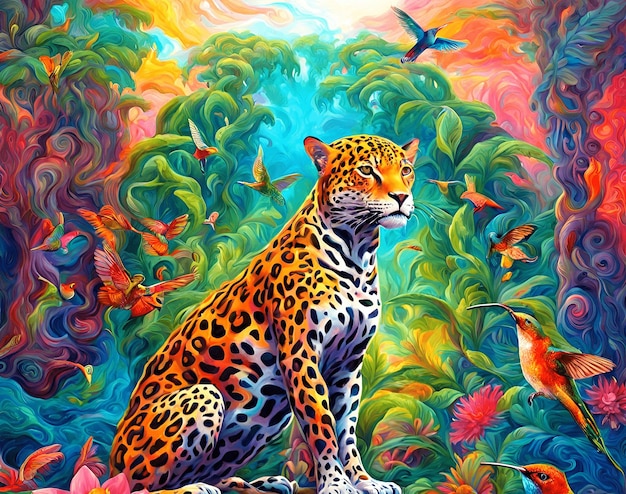 Foto ayahuasca psicodélica sueño amazonas y selva tropical jaguar