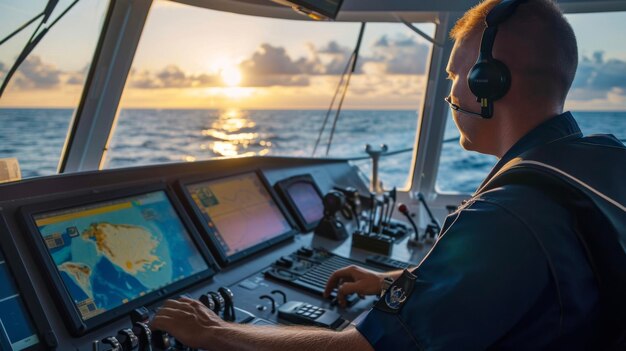 Foto con la ayuda de la tecnología avanzada de gps el segundo oficial es capaz de localizar con precisión las naves