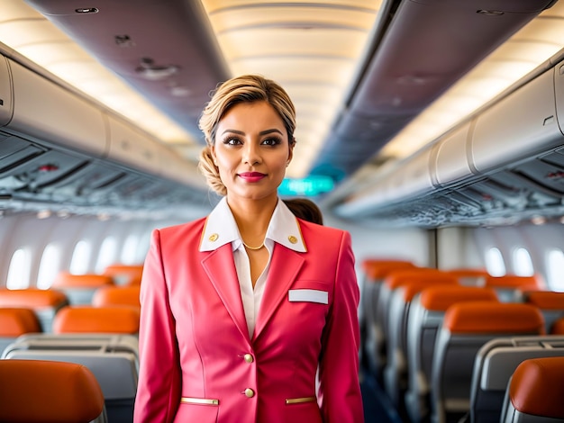 Foto una azafata preparada vestida con un uniforme elegante