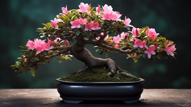 Azaleen-Bonsai-Baum, ultradetailliertes, realistisches Blätter-Hintergrundbild, KI-generierte Kunst